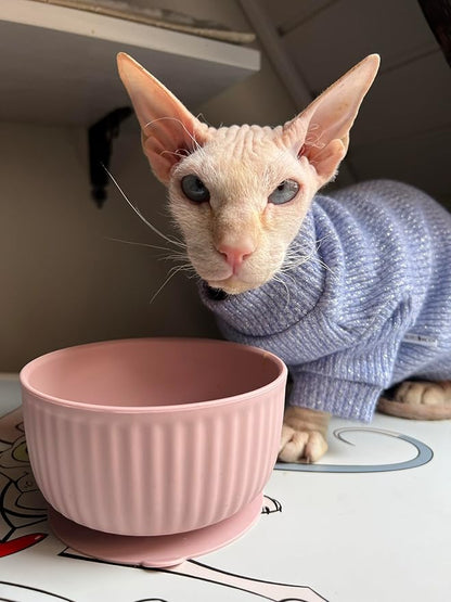 Cat Bowls with Suction Cup 13 Oz — Elevated Silicone Pet Dish with Non-Slip Bottom for Dry Food, Wet Food and Water (Soft Grey)