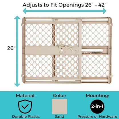 Toddleroo by North States - Supergate Ergo Baby Gate: Plastic Baby Gate for Stairs & Doorways - Adjustable Indoor Safety Gate - Made in USA - 26 to 42 Inches Wide - 26 Inches Tall - Sand
