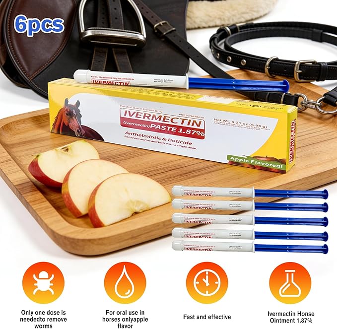 Horse Paste Apple Flavored Oral Paste Gel for Equine Use, Horse Paste Dewormer 6-Pack
