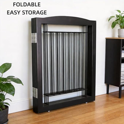 ZJSF Freestanding Dog Fence Indoor, Foldable Dog Gate for Doorways, Stairs or Hallways, Sturdy Wood Extra Wide Pet Gate with Support Feet for The House, Black, 24 "Height-6 Panels