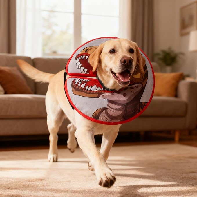 EXPAWLORER X-Large Widen Soft Dog Cone Collar - Inflatable Dog Neck Donut Collar Alternative After Surgery to Stop Licking,Adjustable Protective Recovery E Collar(Dinosaur)