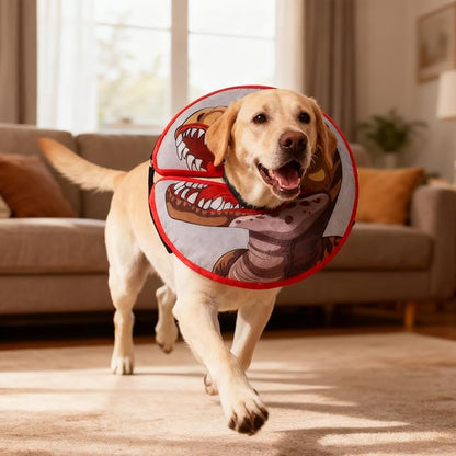 EXPAWLORER Large Widen Soft Dog Cone Collar - Inflatable Dog Neck Donut Collar Alternative After Surgery to Stop Licking,Adjustable Protective Recovery E Collar(Dinosaur)