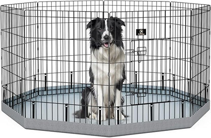 PJYuCien Dog Playpen with Bottom Pad - Metal Foldable Exercise Pen, 8 Panels 30" H x 24" W Indoor Outdoor Pet Fence Puppy Crate Kennel, Gray