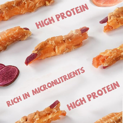 Pawmate Dog Treats Double Sweet Potato & Chicken Wraps, Healthy Chicken Jerky Dog Chews High Protein Low Fat, Chewy Training Snacks for Small Medium Large Dogs, 12-15 Counts