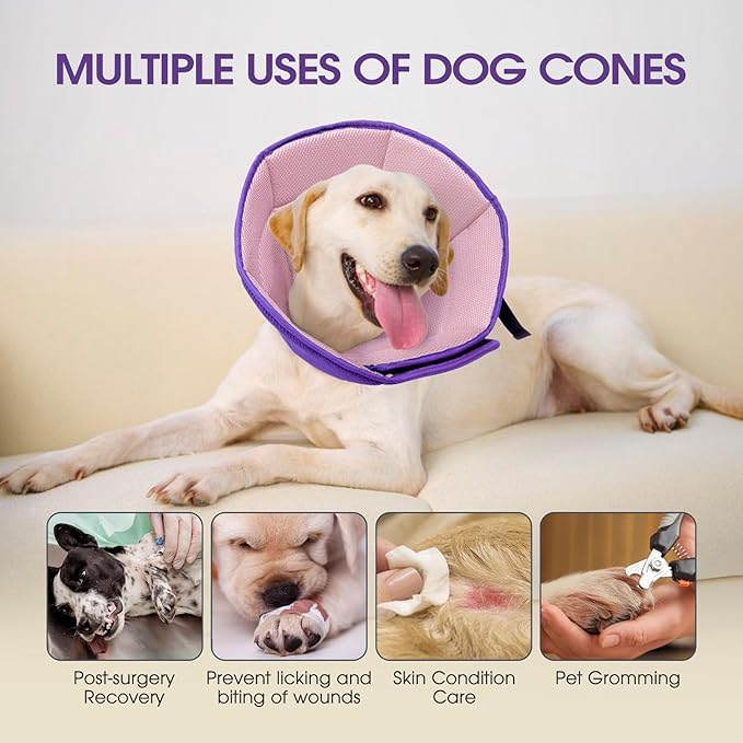 Dog Cone for Large Dogs After Surgery, Adjustable Soft Recovery Cone Collar for Dogs to Stop Licking, Professional Elizabethan Collar for Pet, Recovery Cones for Wound Healing & Hot Spots