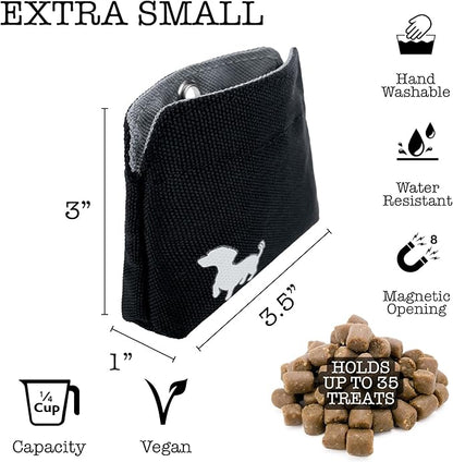 Extra Small Dog Treat Pouch – Slim Magnetic Pocket Dog Treat Bag for Walking & Training – Discreet Clip On Treat Pouch for Leash, Waistband or Pocket – Mess Free Storage (Black/Gray)