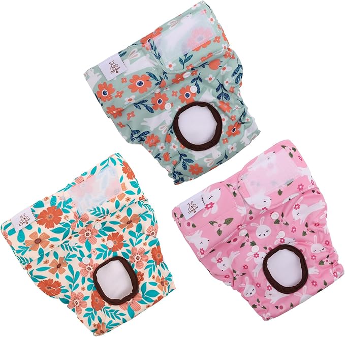 CuteBone Dog Diapers Female Washable Small Medium Large 3 Pack Reusable Doggie Diapers Puppy Period Pants for Doggy Heat Cycle Peeing