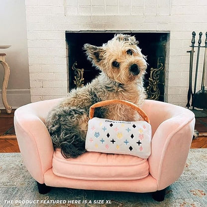 Haute Diggity Dog Chewy Vuiton Handbag Plush Squeaky Dog Toy, Soft Durable Designer-Inspired Stuffed Puppy Chew Toys for Small, Medium & Large Dogs, Machine-Washable (White) XL