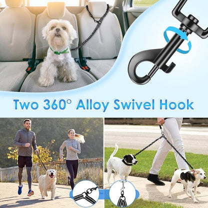 AUTOWT Double Dog Leash, No Tangle 360° Swivel Rotation Reflective Lead Attachment Bungee Extension Length Dual Two Dog Lead Splitter, Comfortable Shock Absorbing Walking Training for 2 Dogs