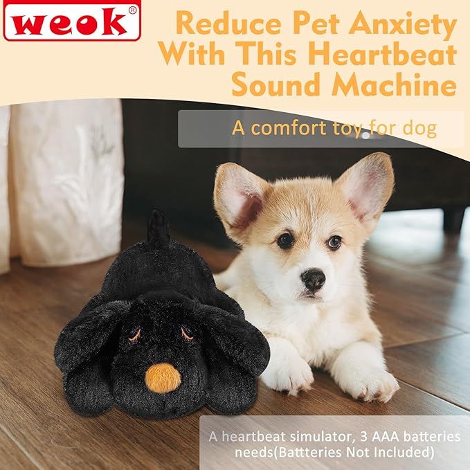 WEOK Puppy Heartbeat Toy for Separation Anxiety Relief, Heartbeat Stuffed Animal Anxiety Calming Behavioral Aid Plush Toy for Dogs Cats Pets