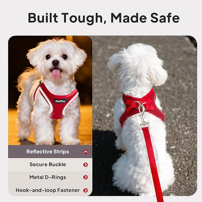 PetiFine Step in Small Dog Harness and Leash Set, Breathable All Weather Air Mesh Reflective Escape Proof, Step-in Vest Harnesses for Puppy(S, Red)