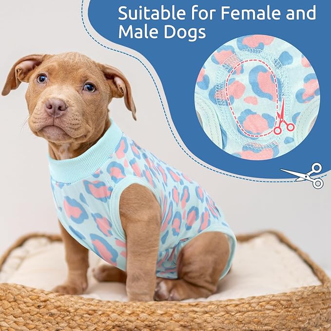 SAWMONG Recovery Suit for Dogs After Surgery, Dog Recovery Suit Breathable Polyester, Pet Spay Surgical Suit Female Male, Dog Onesie Body Suit Substitute E-Collar Cone(Blue Leopard,XXL)