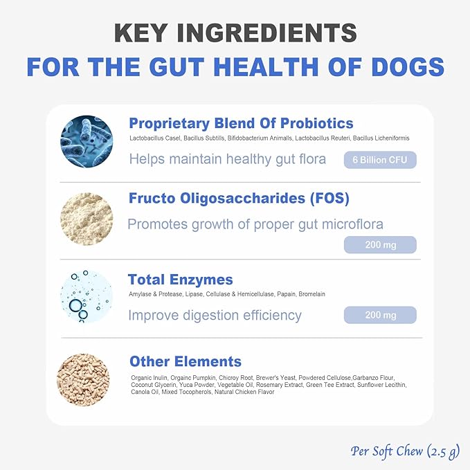 MARIMER Probiotic Chews for Dogs – 6 Billion CFU Probiotics with Enzymes, Organic Pumpkin & Inulin – Digestive & Immune Support Soft Chews – Chicken Flavor – 100 Count – for Dogs
