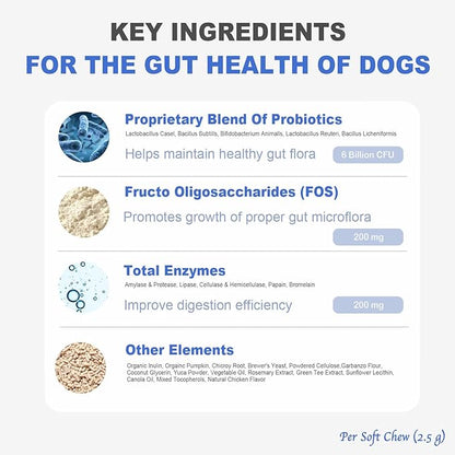 MARIMER Probiotic Chews for Dogs – 6 Billion CFU Probiotics with Enzymes, Organic Pumpkin & Inulin – Digestive & Immune Support Soft Chews – Chicken Flavor – 100 Count – for Dogs
