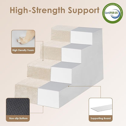 EHEYCIGA Dog Stairs for Bed 20" H, 4-Step Extra Wide Dog Steps for High Bed, Pet Steps for Small Dogs and Cats, Non-Slip Balanced Pet Ramp Indoor, Beige