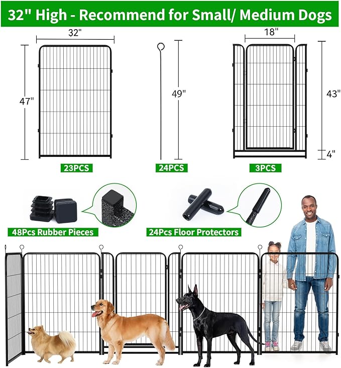 Kfvigoho Dog Playpen Outdoor Extra Wide 24 Piece Panels Heavy Duty Dog Fence 47" Height Anti-Rust with Doors Portable for RV Camping Yard, Total 63FT, 316 Sq.ft, Snowy Black