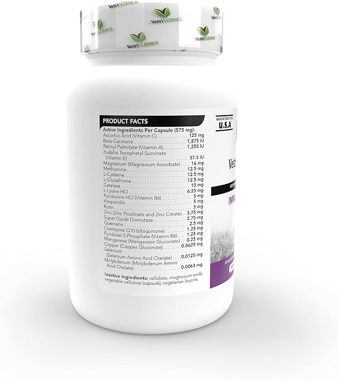 VetriScience Immunity Health Easy-Open Capsules, Supplement for Small Dogs, Cell Advance Immune and Allergy Support with Antioxidants, Hypoallergenic Formula, 60 Count