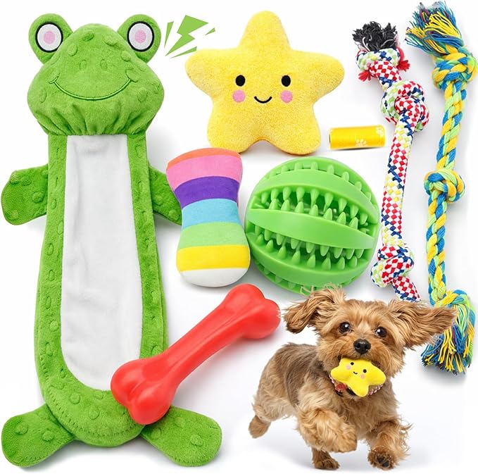 8 Pack Puppy Toys for Small Dogs, Luxury Dog Chew Toys with Squeaky Plush Toys, Rope Toys and Ball, Teething Toys for Puppy Supplies