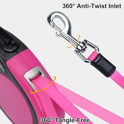 Taglory Retractable Dog Leash, 16ft No Tangle Leash Retractable for Small Medium Dogs Up to 44 lbs, One-Handed Brake, Pause, Lock, Pink