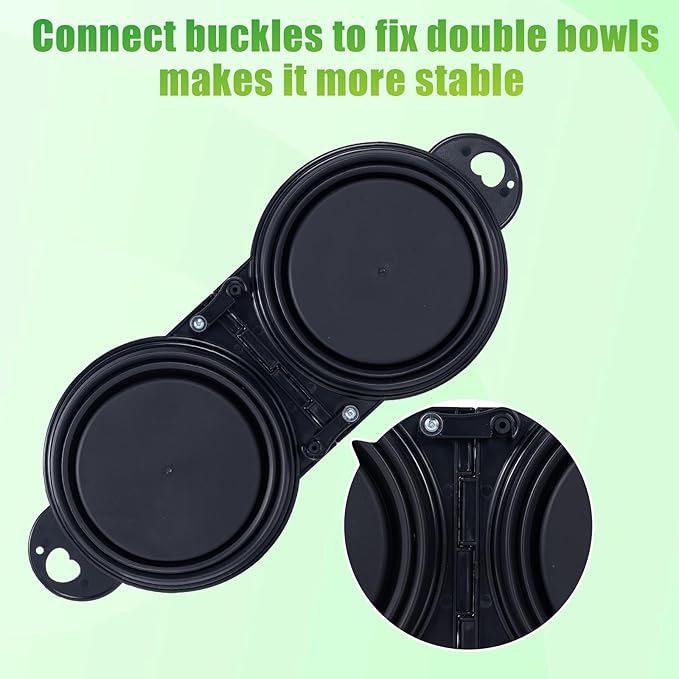 SLSON Collapsible Dog Dual Bowls Reinforced Rim 180 Degrees Flip Over Foldable Double Bowl with Lock Clips More Stable Dog Travel Bowls Pet Food Water Feeder (Black)