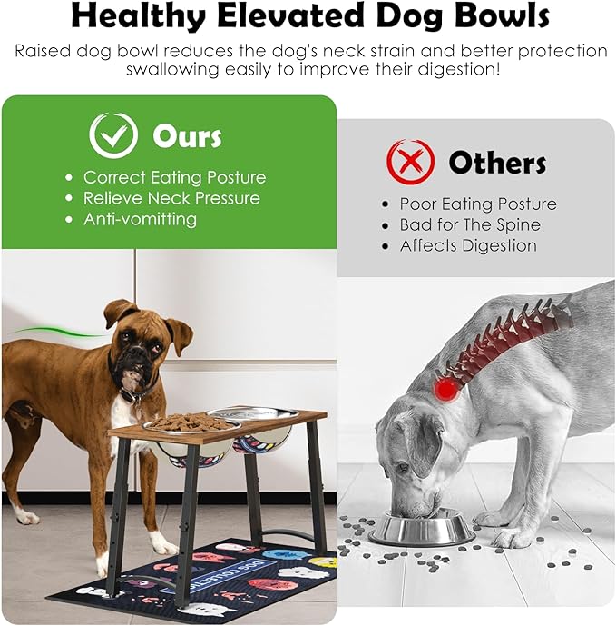 Elevated Dog Bowls for Large Extra Large Dogs with Mat, 4 Height Adjustable, 2 Stainless Steel Dog Bowls 3000ml,101oz