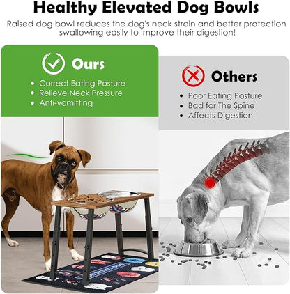 Elevated Dog Bowls for Large Extra Large Dogs with Mat, 4 Height Adjustable, 2 Stainless Steel Dog Bowls 3000ml,101oz