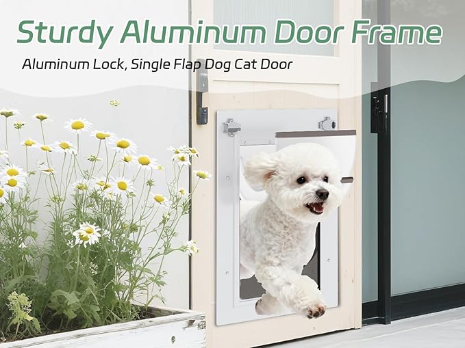 Heavy-Duty Weatherproof Dog Door for Wall and Door, Secure Double Flap Design with Aluminum Lock, for Indoor/Outdoor Use, Fits Pets Up to 40 lbs