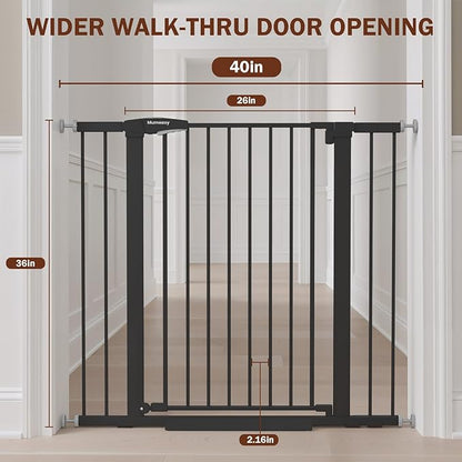 Mumeasy 36" Extra Tall Baby Gate for Stairs and Doorways, 26-40" Auto Close Dog Gate Indoor, Easy Install Pressure Mounted Pet Gate, Safety Baby Gates with Door for Child and Pets