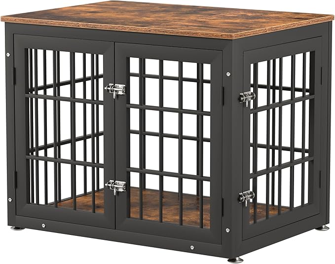 rehomerance 32 Inch Heavy Duty Dog Crate Furniture for Medium and Small Dogs, Decorative Pet House End Table, Wooden Cage Kennel Furniture Indoor, Rustic Brown