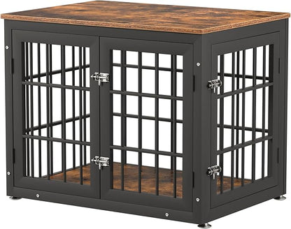 rehomerance 32 Inch Heavy Duty Dog Crate Furniture for Medium and Small Dogs, Decorative Pet House End Table, Wooden Cage Kennel Furniture Indoor, Rustic Brown