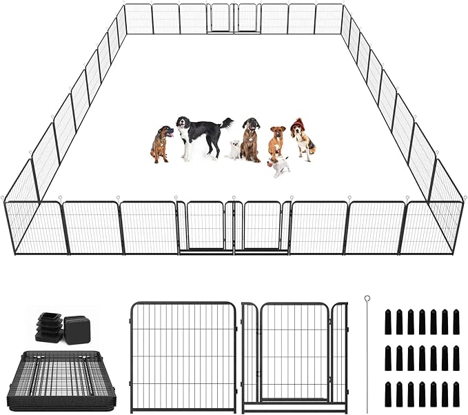 Kfvigoho Dog Playpen Outdoor Extra Wide 32 Piece Panels Heavy Duty Dog Fence 40" Height Anti-Rust with Doors Portable for RV Camping Yard, Total 84FT, 561 Sq.ft, Snowy Black