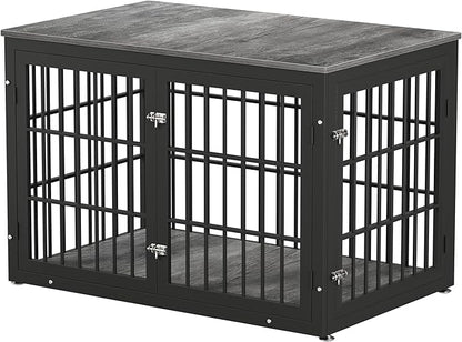 rehomerance 48 Inch Heavy Duty Dog Crate Furniture for Large Dogs, Decorative Pet House End Table, Extra Large Wooden Cage Kennel Furniture Indoor, Black and Gray