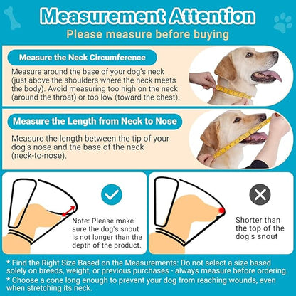 Dog Cone, Transparent Recovery Collar for Large Medium Small Pets, Adjustable Length, Soft Cone for Dogs to Stop Licking, Padded Elizabethan Collar with Elastic Loops After Surgery Patented
