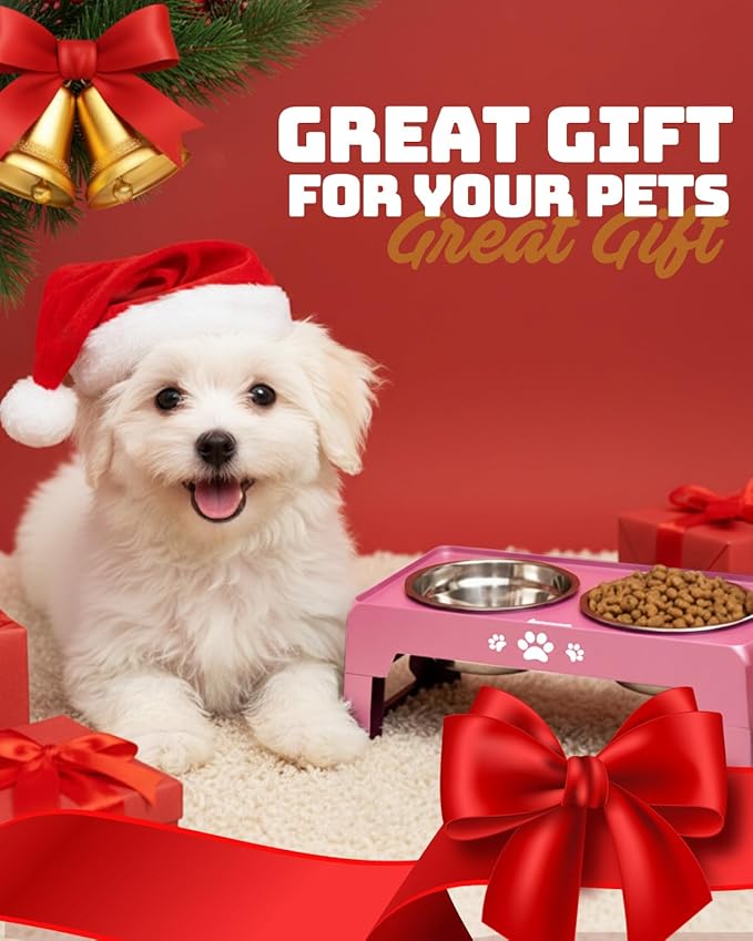 Jovrun Elevated Dog Bowls for Small Dogs and Cats, Non-Slip Cat Bowls with 2 Thick 5.5" Stainless Steel Dishes, Dog Feeder 2 Heights Adjustable to 2.6"-5.3"