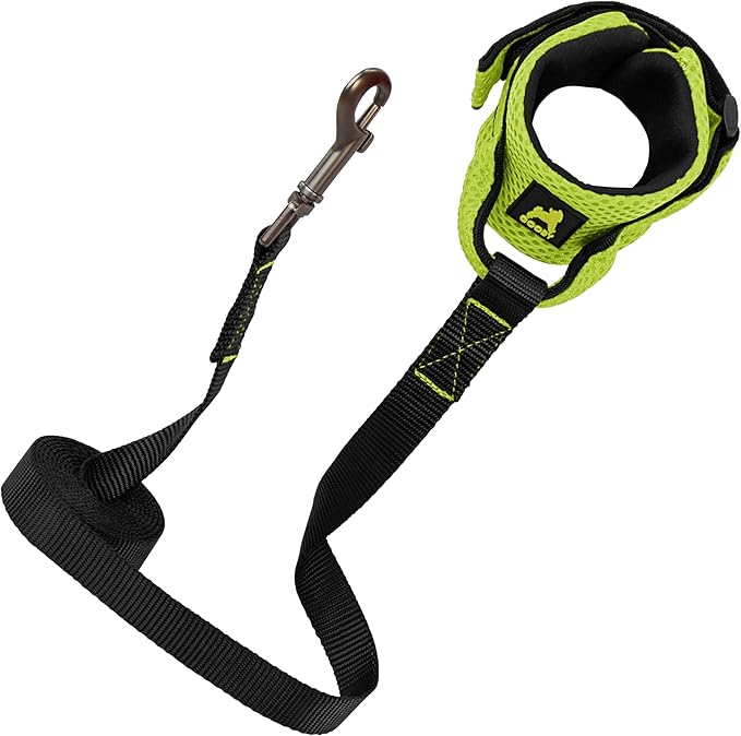 Gooby Soft Mesh Wrist Band Surfer Leash - Green, 6 FT - Comfortable Hands Free Leash with Elastic Band for Small, Medium and Large Dogs