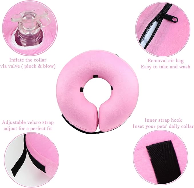 Katoggy Inflatable Dog Cone Collar for After Surgery, Doggie Neck Blow up Donut Recovery ECollar, Soft Adjustable Dog Cone for Small Medium Large Dogs and Cats