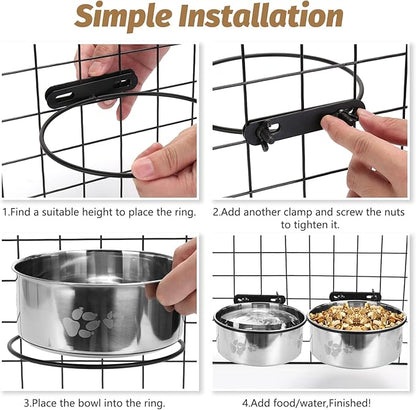 2 Pack Dog Crate Bowl, Metal Dog Water Food Bowl No Spill,Hanging Dogs Bowls for Kennel,Dogs Crate Water Feeder,Stainless Steel Kennel Bowls Mountable for Cats Bunny Ferret Bird