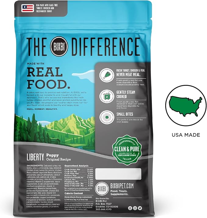BIXBI Liberty Grain-Free Dry Dog Food, Original Recipe Puppy – Fresh Meat, High Protein, No Meat Meals – USA Made, 4 lbs