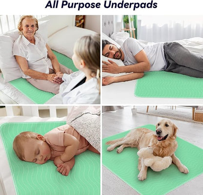 FYGRIP 4 Pack 36” x 36” Extra Heavy Absorbency Washable Underpads, Waterproof Quick Drying Nursing Incontinence Reusable Washable Bed Pee Pads for Dogs, Diaper Changing & Adults, Green