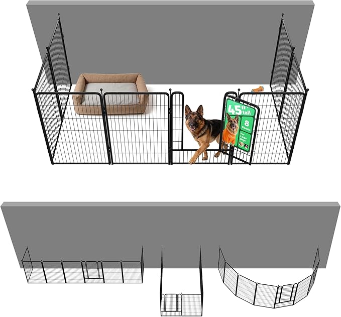 FXW Rollick Unleashed Dog Playpen for Indoor, Yard, RV Camping, 45 inch 8 Panels Dog Pen with Anchor Kit (4 Packs) for Large Dogs, Black│Patented