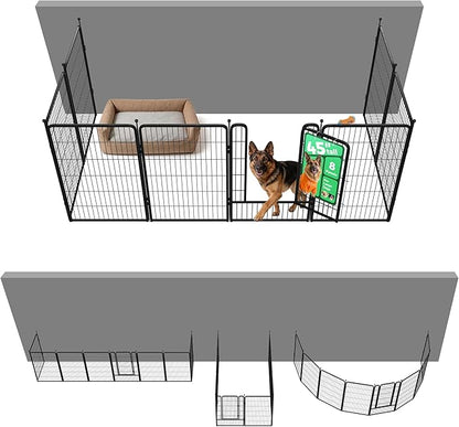 FXW Rollick Unleashed Dog Playpen for Indoor, Yard, RV Camping, 45 inch 8 Panels Dog Pen with Anchor Kit (4 Packs) for Large Dogs, Black│Patented