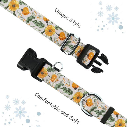 Martingale Collar for Dogs with Buckle Adjustable Nylon Slip No Pull Training Dog Collars (Beige Floral, Large)