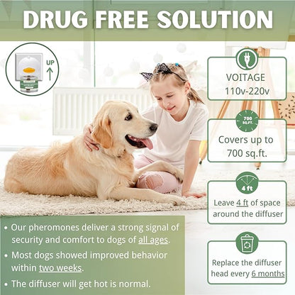 Dog Pheromone Calming Diffuser Kit, Calming Diffuser for Dog (2 Plug-Ins & 4×48ml Refills) for Stress Support, Helps Reduce Barking & Aggression, 120-Day Supply (Non-Toxic, Safe & Inedible)