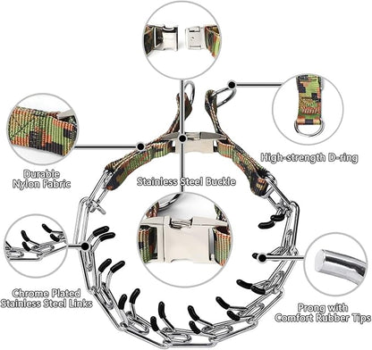 Prong Collar for Large Dogs, Dog Pinch Collar,Dog Choker Collar,High Strength Quick Release Metal Buckle,Comfort Rubber Tips,for Large Dogs (4.0mm, 23.6-Inch, Camouflage Green)