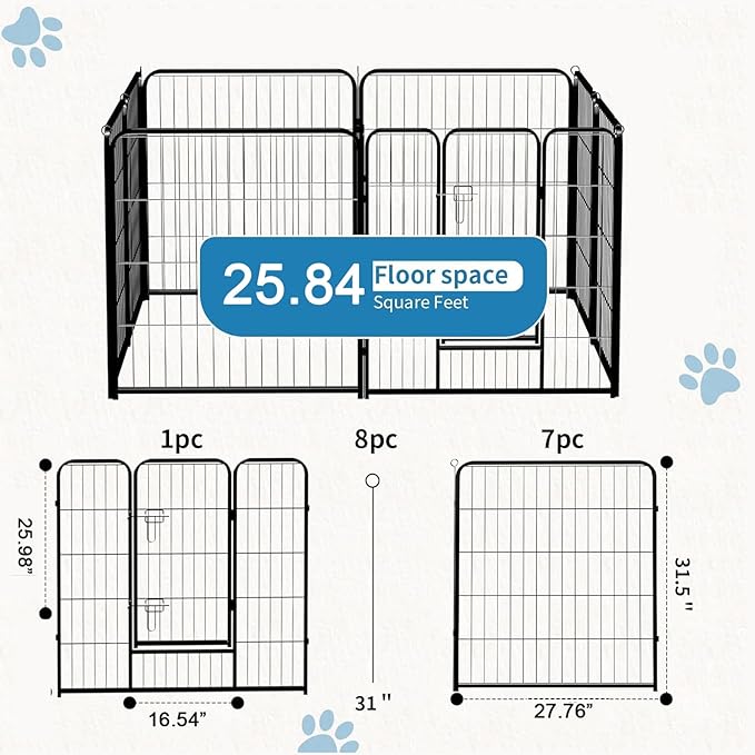 NEWBULIG Dog Playpen 8 Panels 32" Height Foldable Heavy Duty Metal Dog Exercise Playpen Puppy Fence for Indoor Outdoor Yard