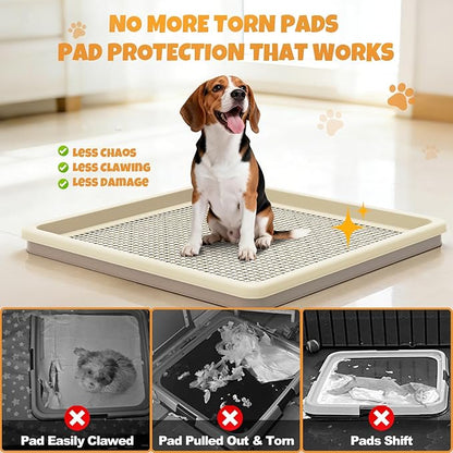 Dog Pee Pad Holder for Small and Medium Dogs, Two-Layer Mesh Dog Potty Tray, Indoor Puppy Pad Holder for Potty Training, Gentle on Paws, Easy-Clean Leak-Resistant Fits 22 × 22 Inches Pee Pads