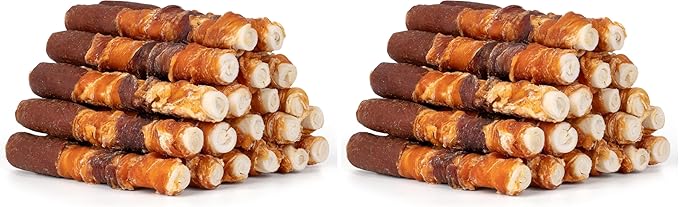 MON2SUN Dog Treats, Triple Flavor 6 Inch Chicken Liver Duck and Chicken Wrapped Rawhide Sticks, Teeth Cleaning Snacks for Medium Dogs, 35.27 oz (20 Count-Pack of 2)