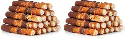 MON2SUN Dog Treats, Triple Flavor 6 Inch Chicken Liver Duck and Chicken Wrapped Rawhide Sticks, Teeth Cleaning Snacks for Medium Dogs, 35.27 oz (20 Count-Pack of 2)