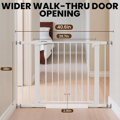 Baby Gate for Stairs, 29.7-40.6" Pressure Mounted Dog Gate, Auto Close Safety Gate for Children & Pets, Easy Install Pet Gate with Walk Thru Door for Doorways & Hallways, No Drilling, Dual-Lock Design