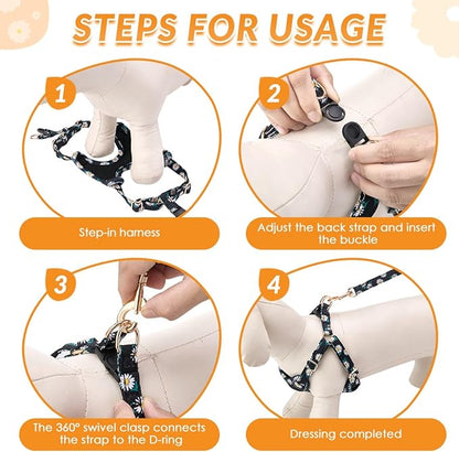 SlowTon Small Dog Harness - No Pull Dog Harness and Leash Set, Soft Mesh Lightweight Puppy Vest Harnesses, Adjustable Pet Harnesses for XXS XS Small Medium Easy Walk Hiking (Black, XS)